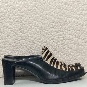 Franco Sarto Women's Animal Print Leather Slip On Casual Mule Heel Shoes SZ 7.5M